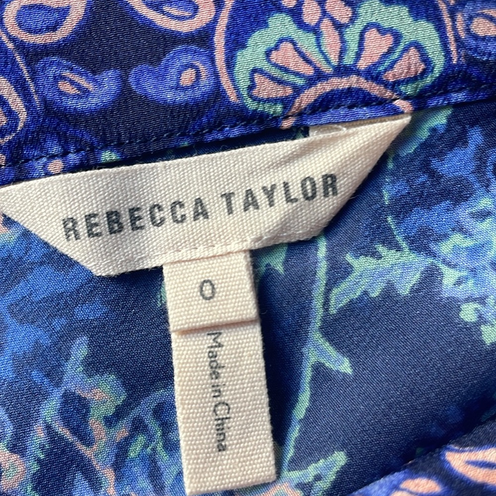 Rebecca Taylor Blue Boho Floral Silk V-Neck Fit & Flare Dress Size 0 - Picture 11 of 13